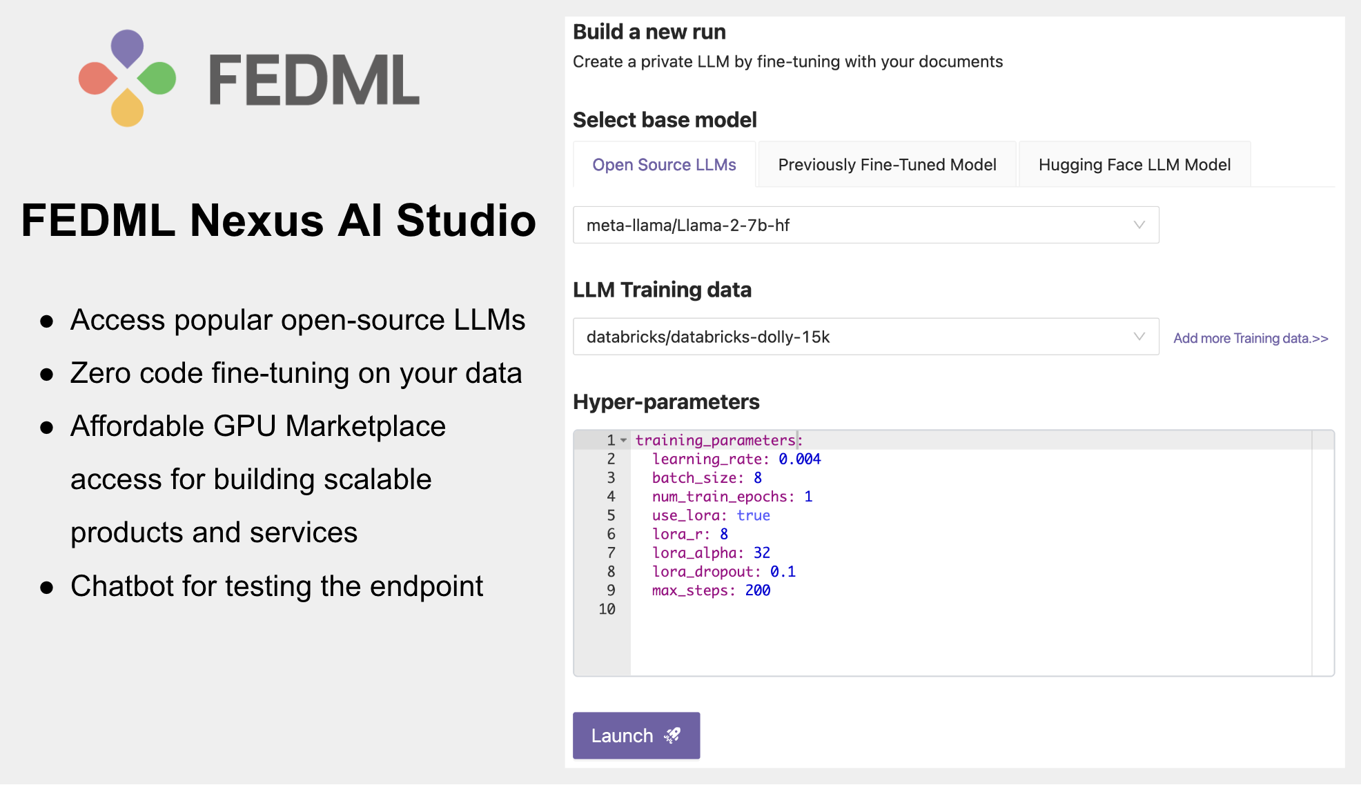 FEDML Nexus AI Studio: an all-new zero-code LLM builder