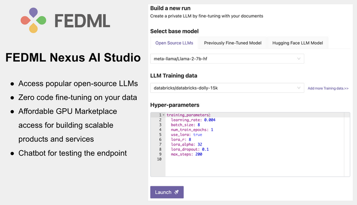 FEDML Nexus AI Studio: an all-new zero-code LLM builder